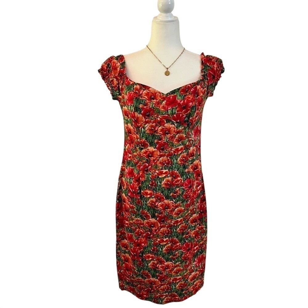Bernie Dexter Paris Poppy Dress Red Wiggle Pinup Rockabilly Cotton XL